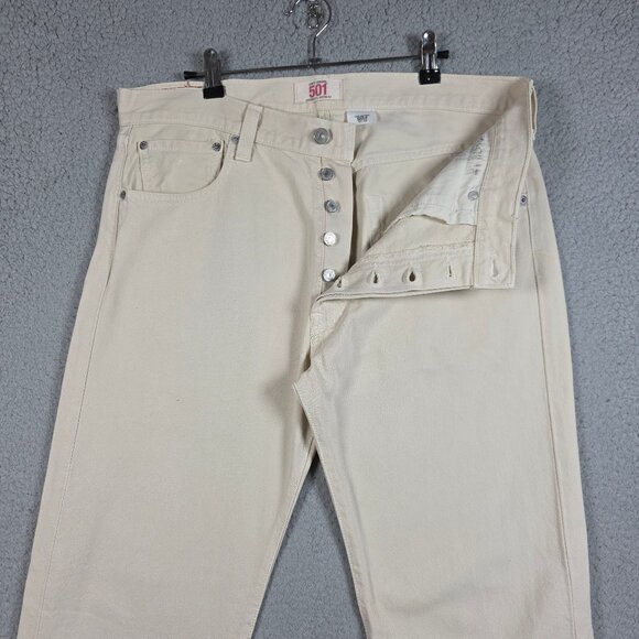 Levis Jeans Mens Size 34x32 Ecru 100% Cotton 501 Original Straight Fit Button Fl - Picture 1 of 15